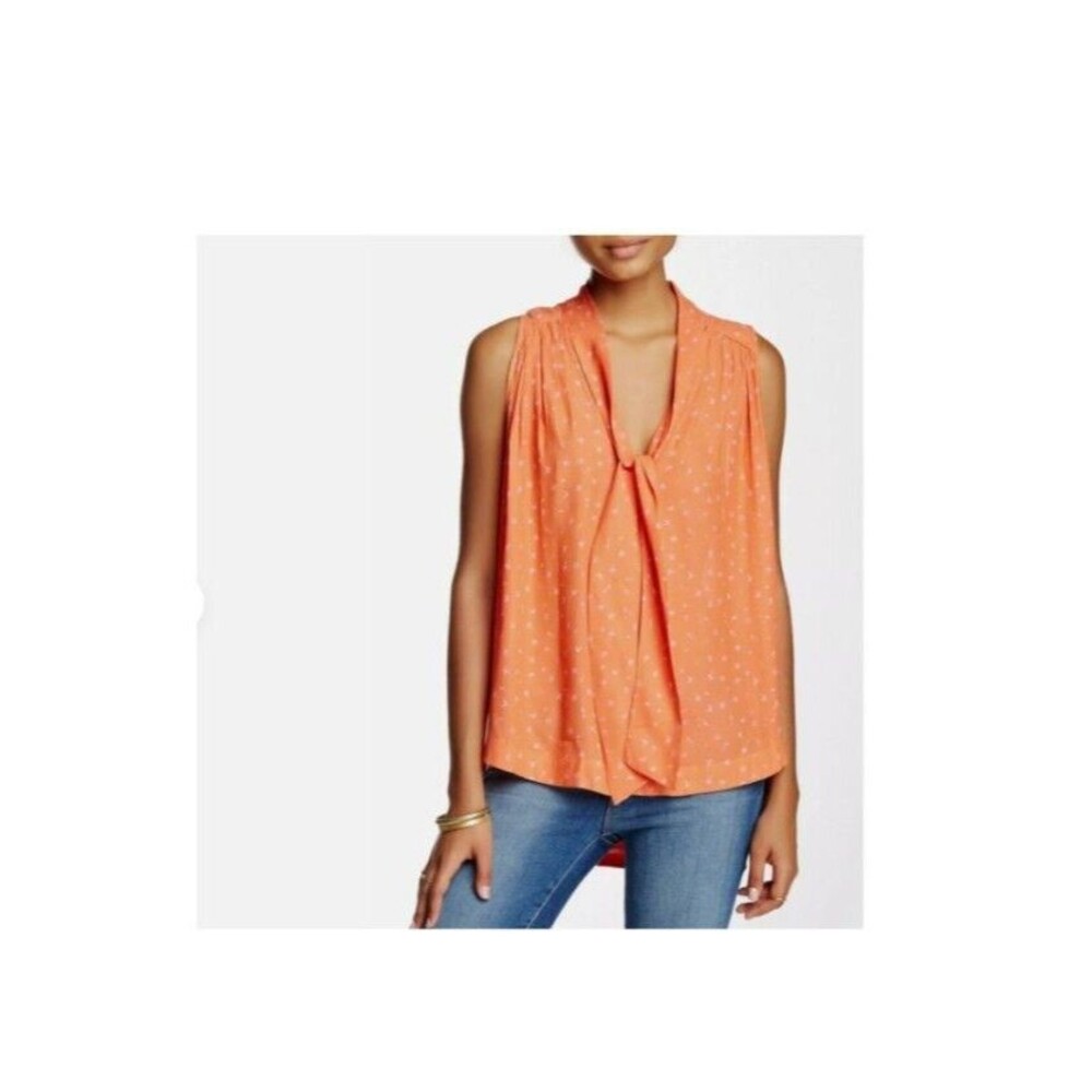 Free People Blouse Womens Small Petite Coral Sleeveless Tie Front Boho